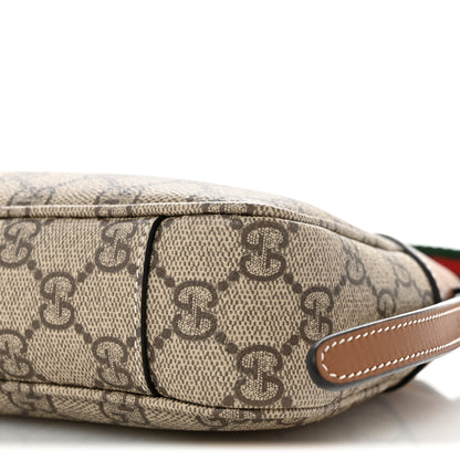 Gucci GG Supreme Monogram Textured Calfskin Small Emblem Shoulder Bag Beige Dark Brown 10 of 11
