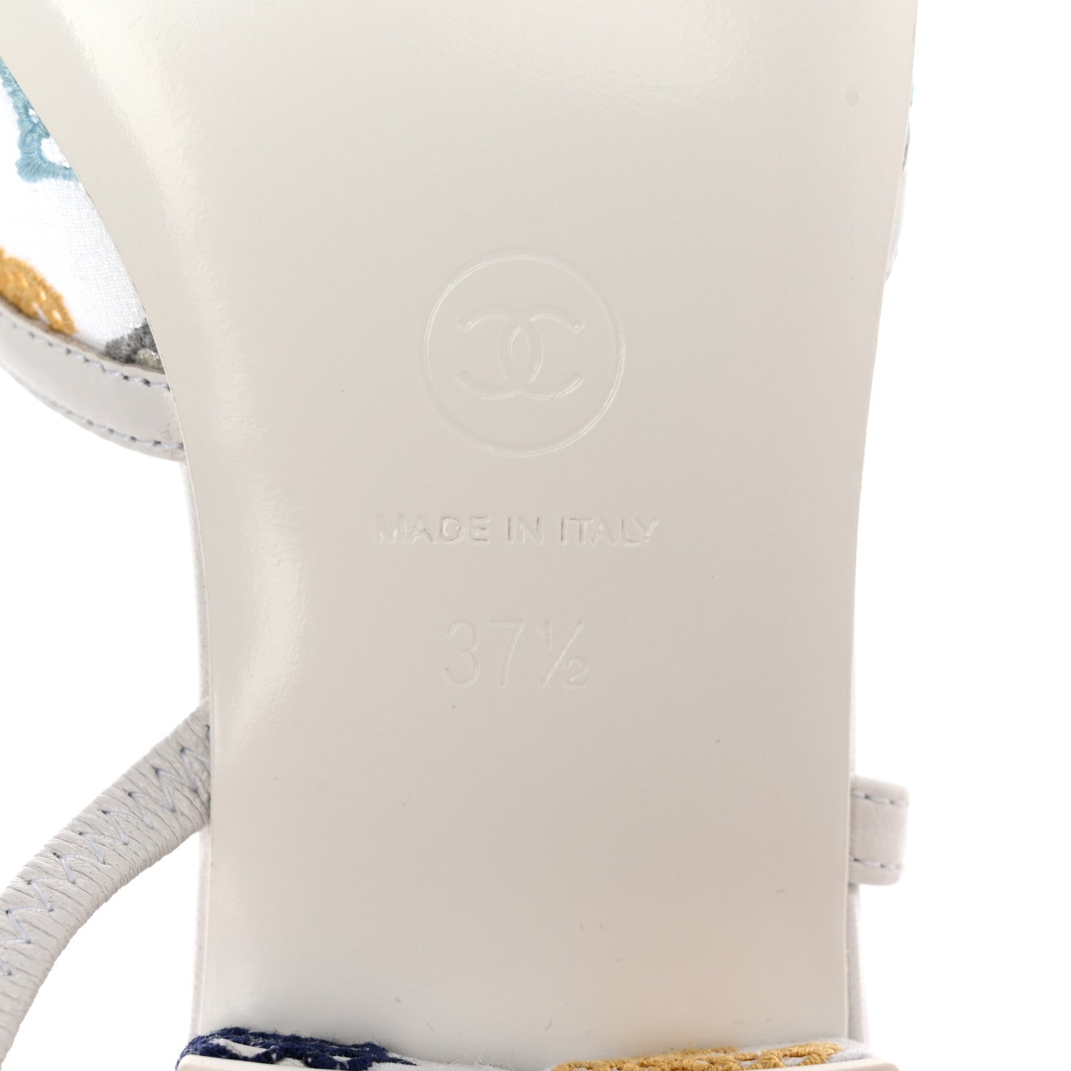 Chanel Cotton Guipure Patent Embroidered Floral Cap Toe CC Slingback Flats 37.5 White Multicolor 6 of 9
