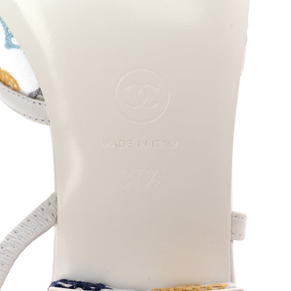Chanel Cotton Guipure Patent Embroidered Floral Cap Toe CC Slingback Flats 37.5 White Multicolor 6 of 9