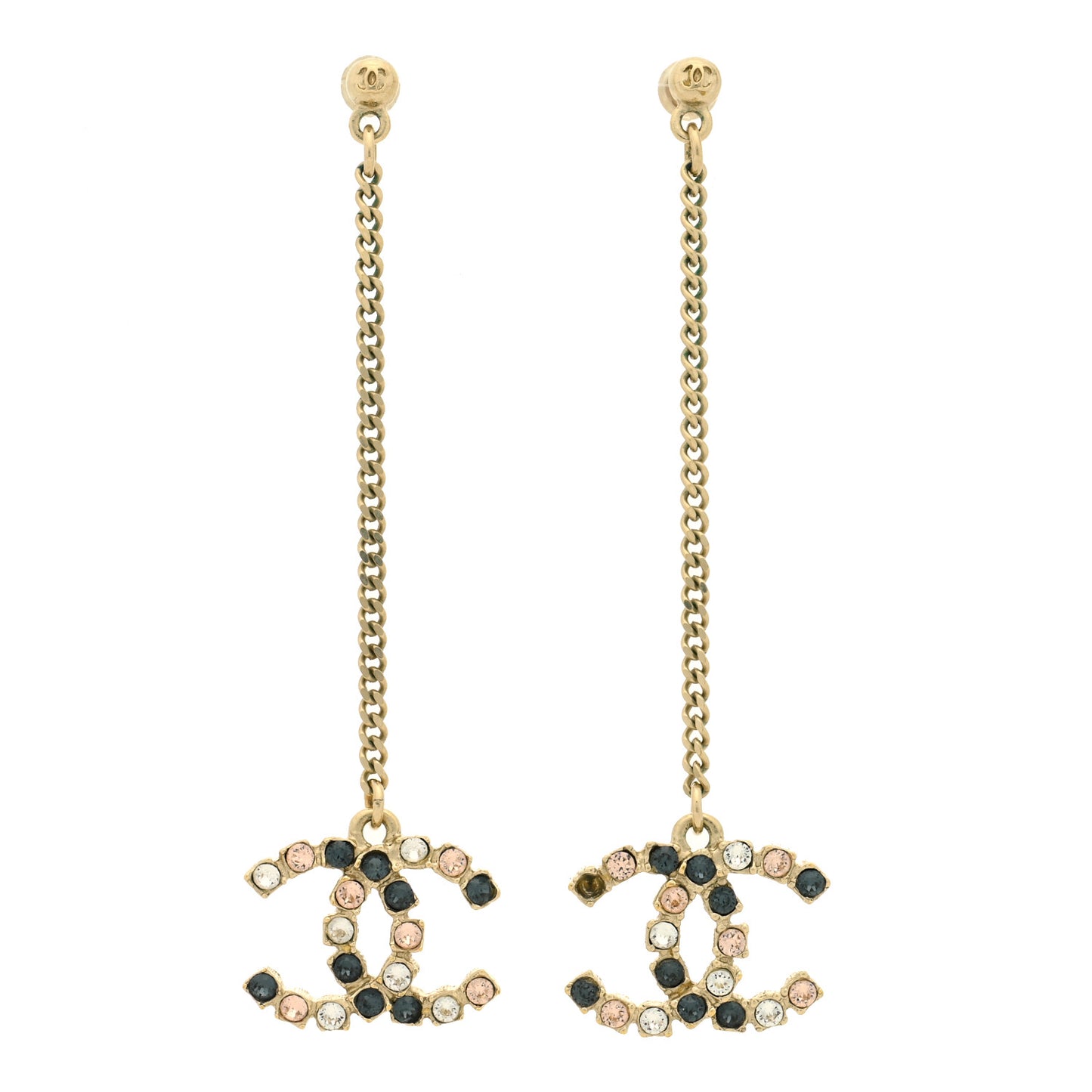 Crystal CC Drop Earrings Pink Grey Gold