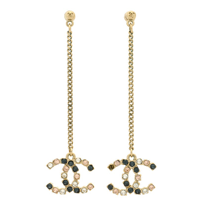 Chanel Crystal CC Drop Earrings Pink Grey Gold 1 of 4