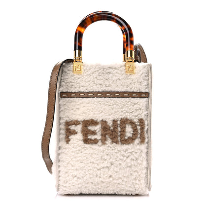 Fendi Shearling Vitello King Plexiglass Logo Mini Fendi Sunshine Shopper Tote White 1 of 14