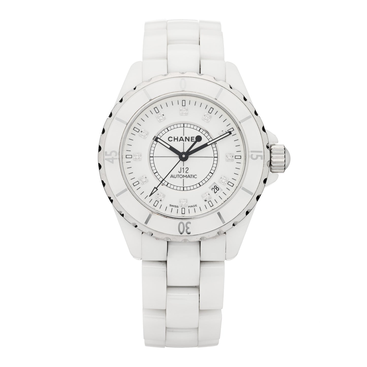 Stainless Steel Ceramic Diamond 38mm J12 Automatic Watch White
