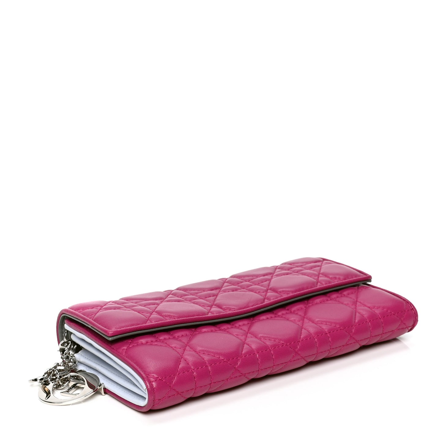 Lambskin Cannage Lady Dior Rendezvous Wallet On Chain Fuchsia