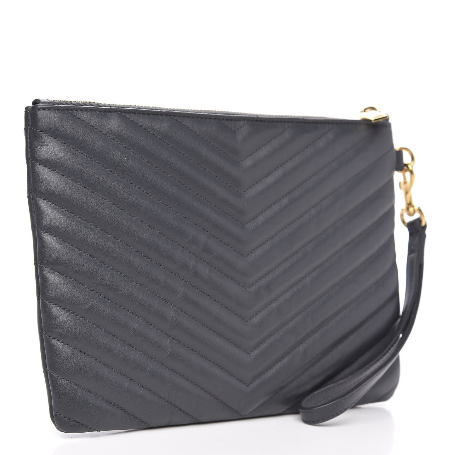 Calfskin Matelasse Chevron Monogram A5 Wristlet Dark Smog