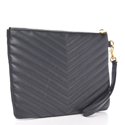 Saint Laurent Calfskin Matelasse Chevron Monogram A5 Wristlet Dark Smog 3 of 10