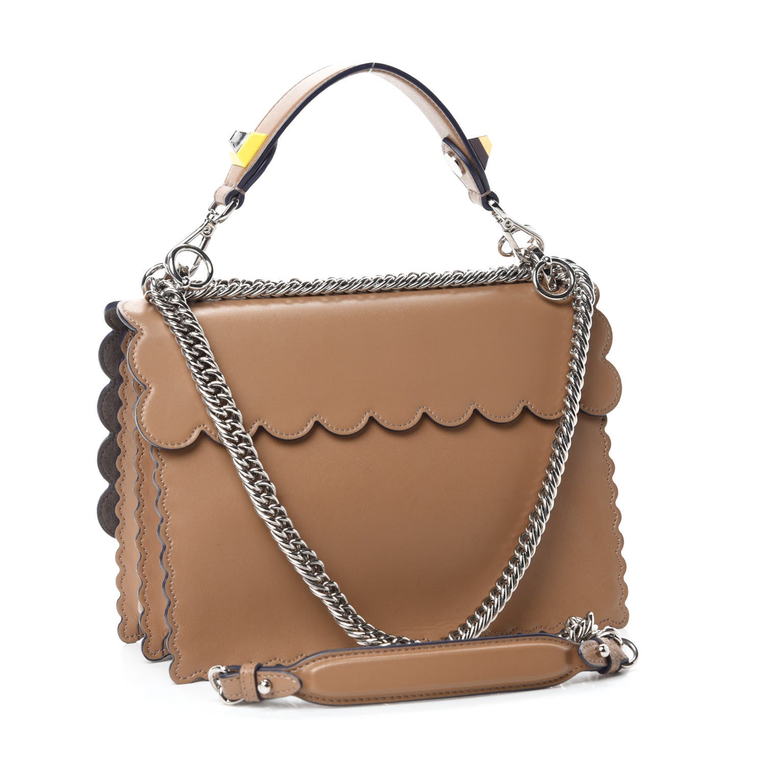 Fendi Vitello Liberty Scalloped Studded Kan I Shoulder Bag Sand 3 of 10