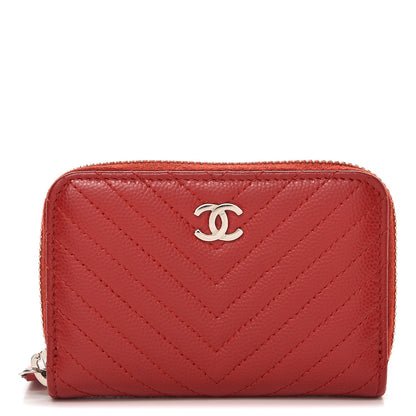 Chanel Caviar Chevron Quilted Zip Around Coin Purse Dark Red 1 of 8