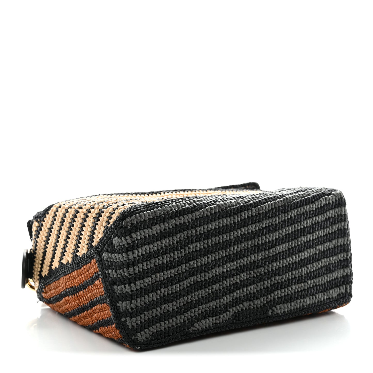 Calfskin Raffia Small Puzzle Edge Bag Natural Honey Gold