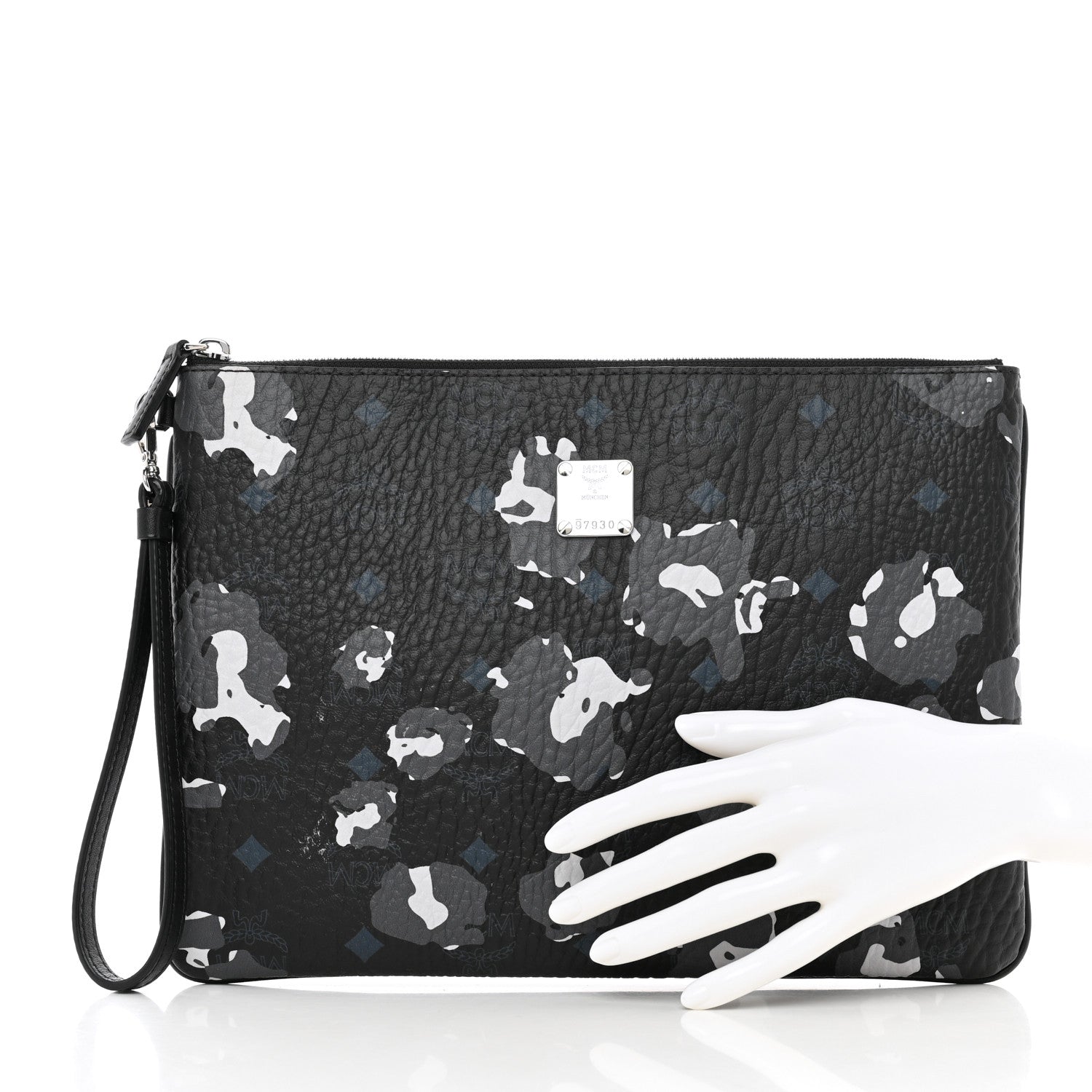 MCM Visetos Floral Leopard Wristlet Zip Pouch Black 2 of 6