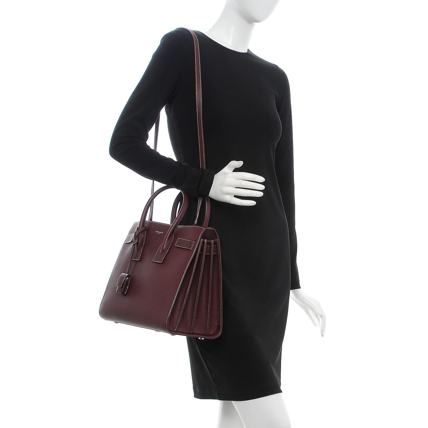 Grained Calfskin Topstitch Small Classic Sac De Jour Rouge Legion
