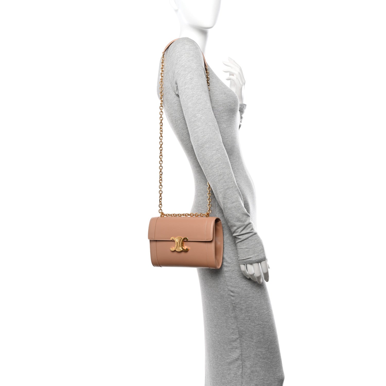 Celine Shiny Calfskin Triomphe Chain Bag Desert Rose 3 of 11