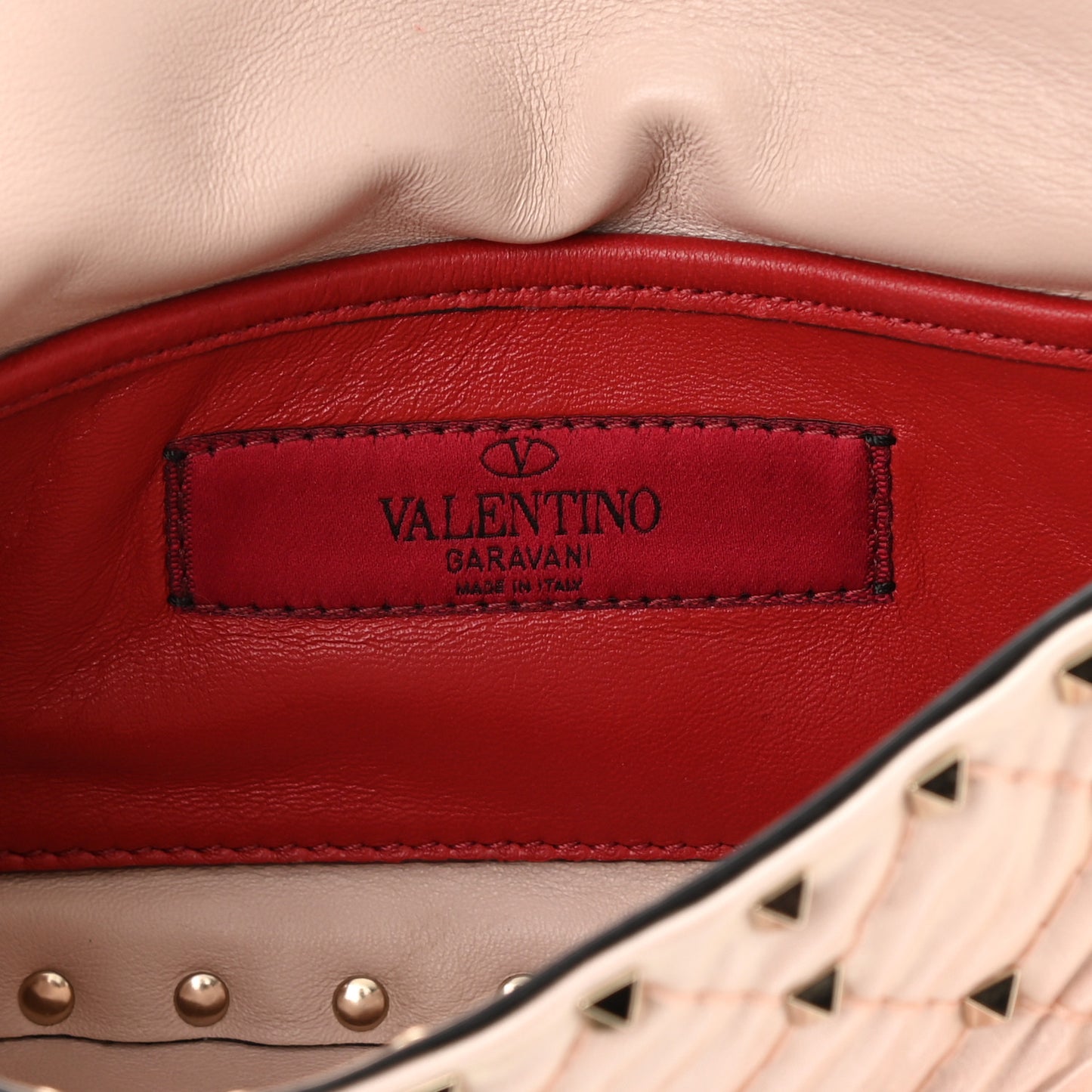 Patent Small Rockstud Spike Shoulder Bag Water Rose