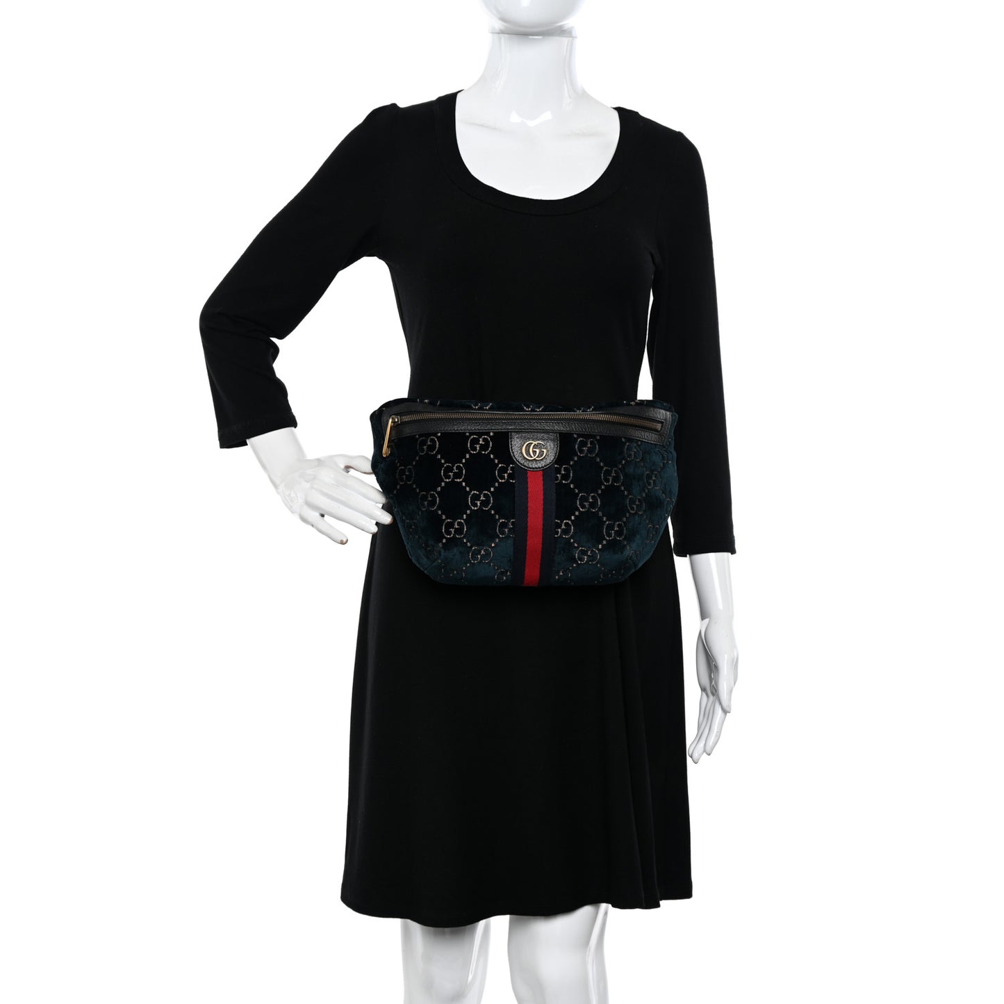 Velvet GG Monogram Web Belt Bag Blue Beige