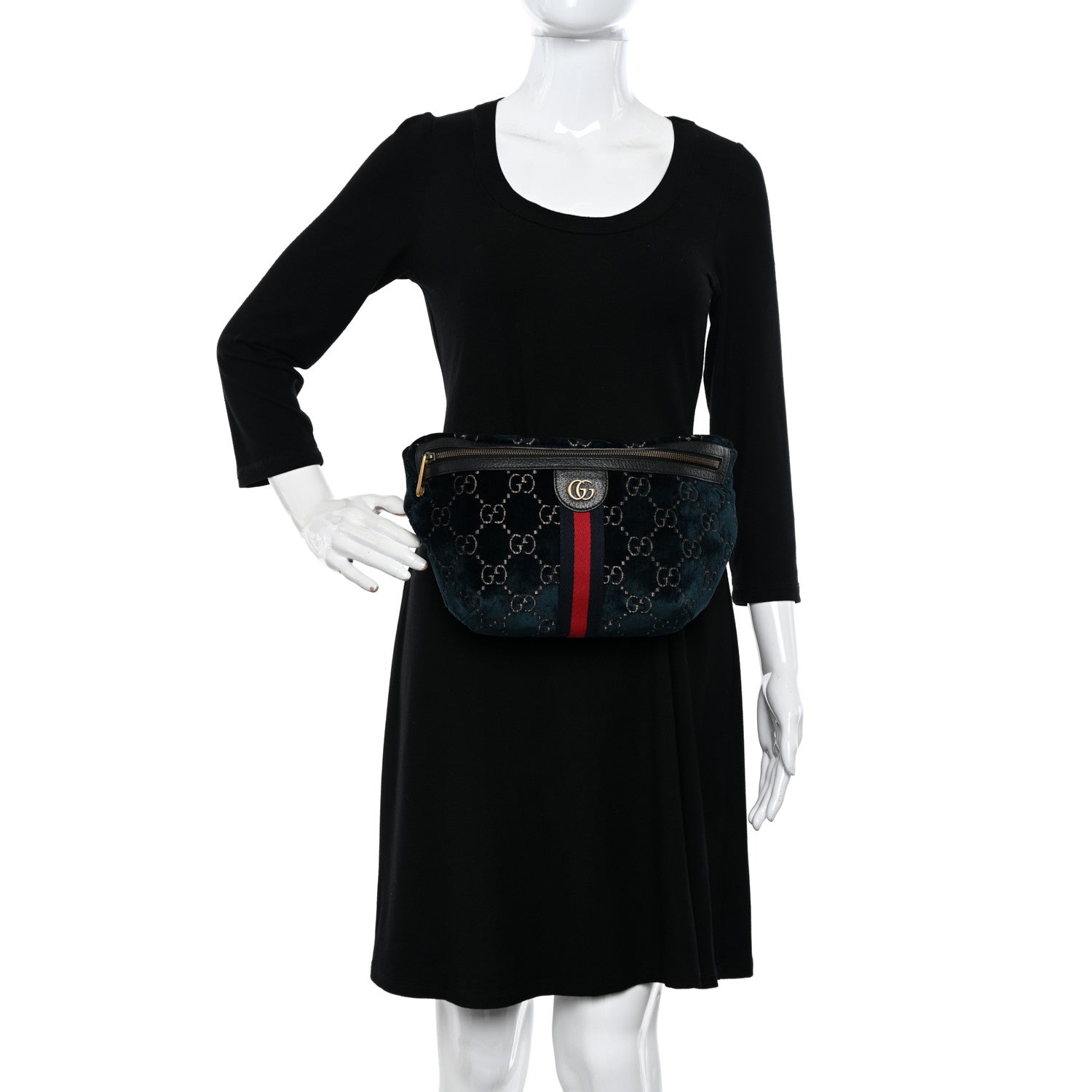 Gucci Velvet GG Monogram Web Belt Bag Blue Beige 2 of 12