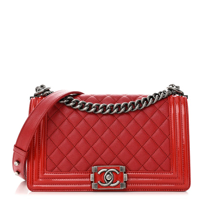 Chanel Goatskin Quilted Patent Medium Duo Boy Flap Red 1 of 14
