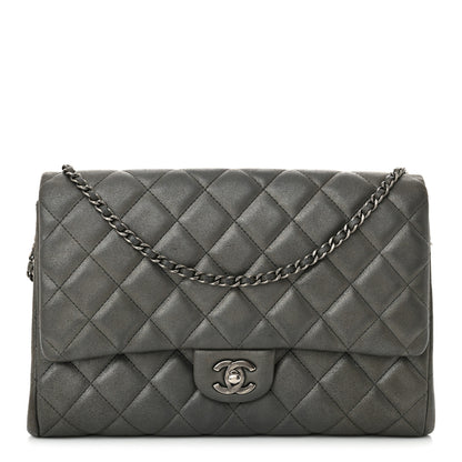 Chanel Iridescent Calfskin Quilted Clutch with Chain Flap Dark Grey 1 of 12