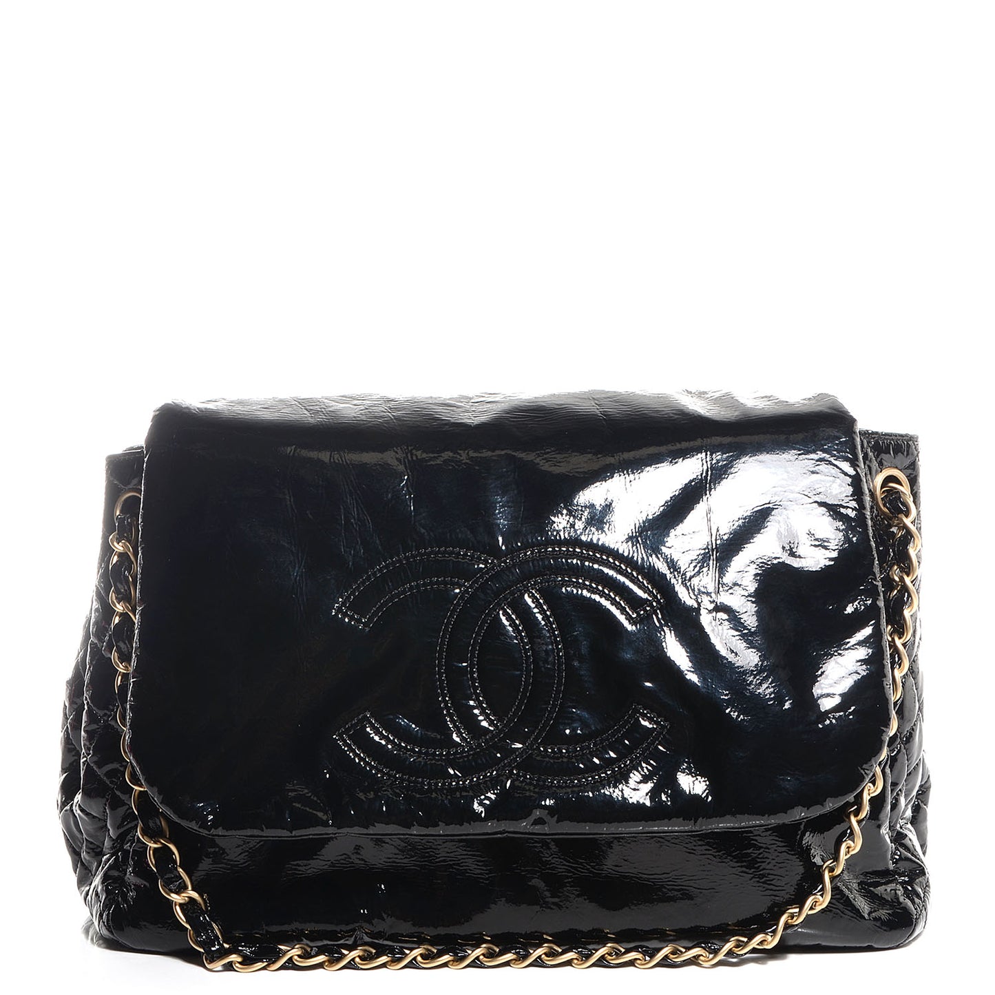 Vinyl Rock and Chain Medium Flap Black