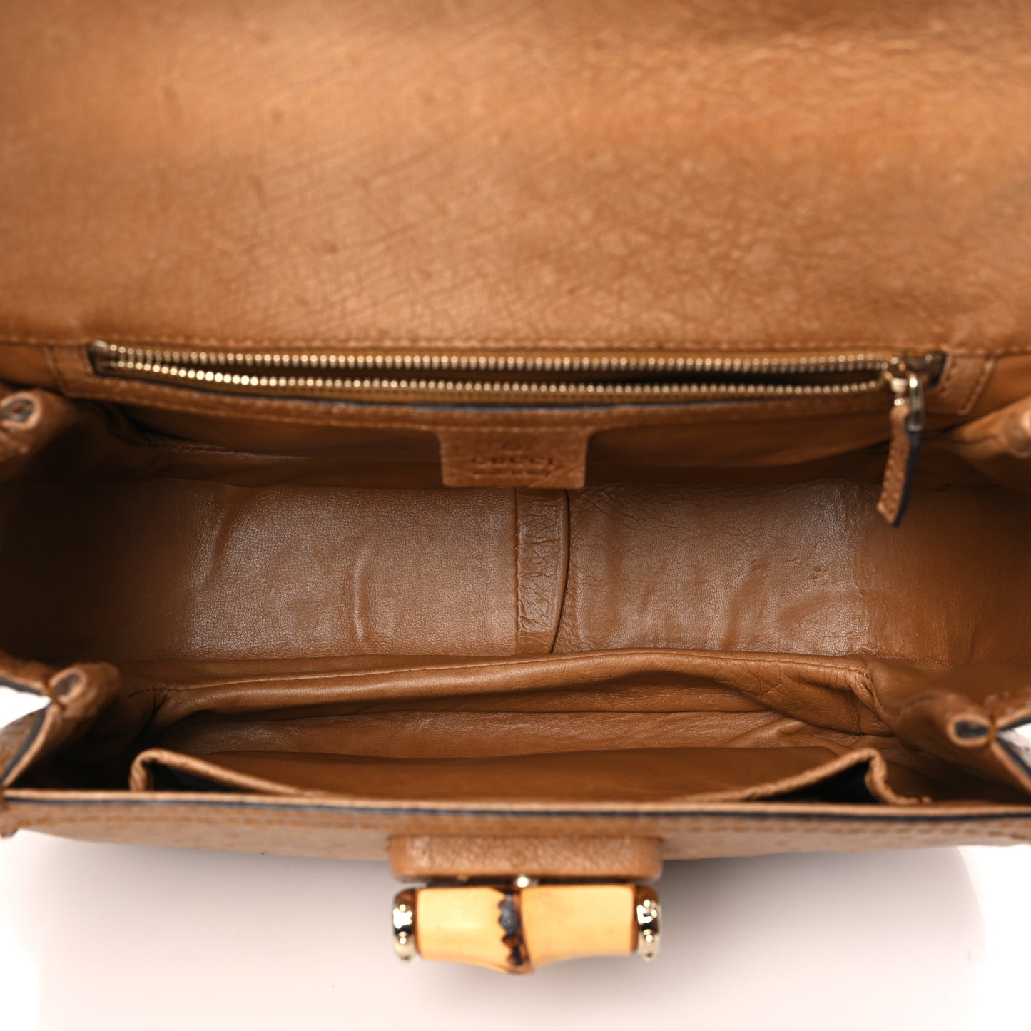 Ostrich Medium New Bamboo Top Handle Bag Brown