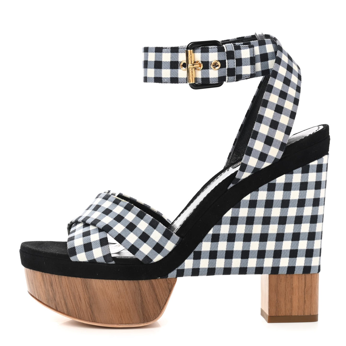 Gingham Platform Sandal 40 Black White