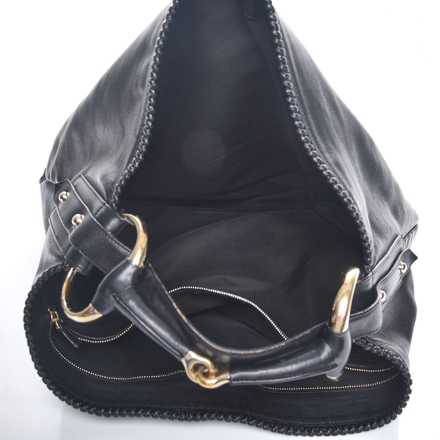 Calfskin Large Horsebit Chain Hobo Black
