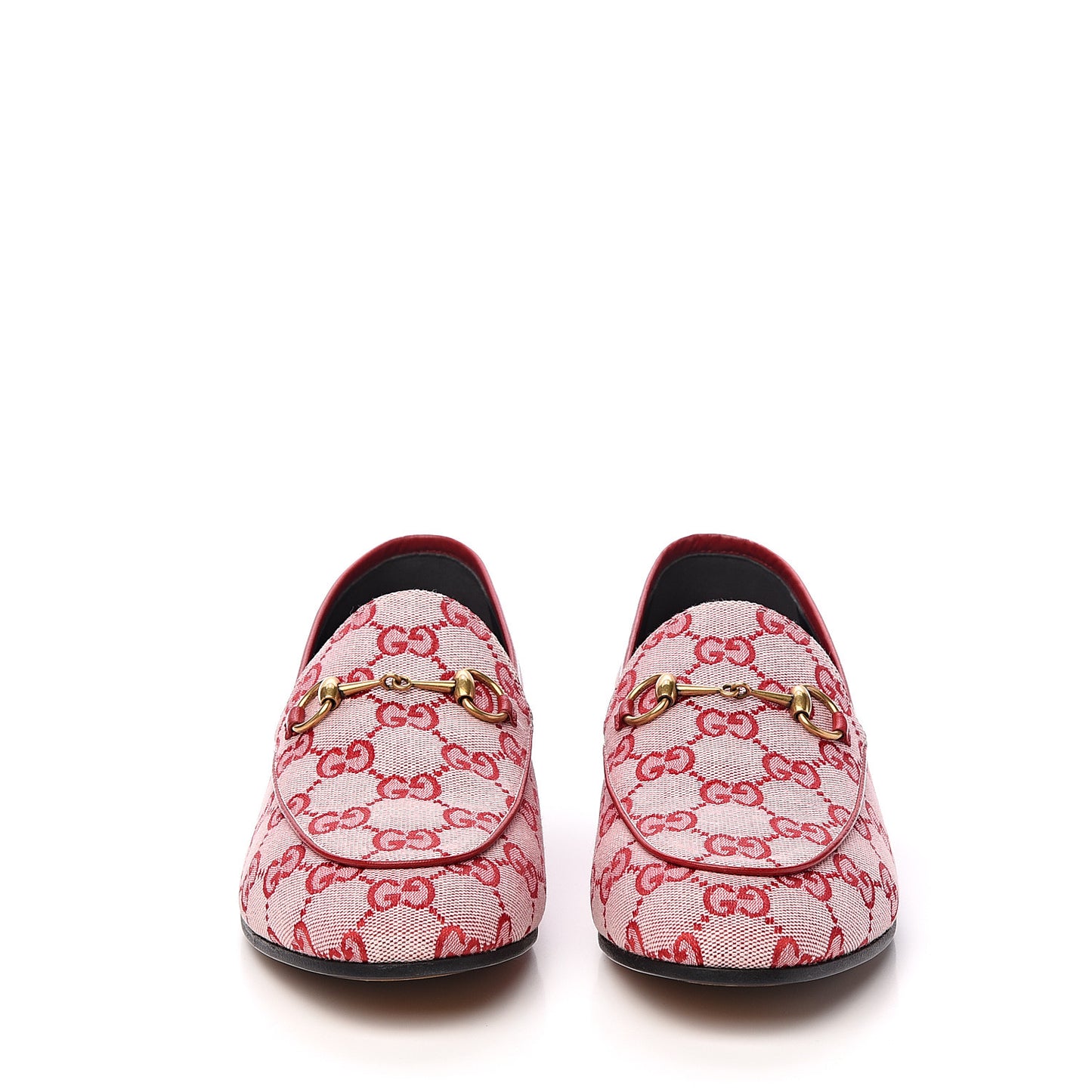 Canvas GG Monogram Horsebit Womens Jordaan Loafers 39.5 Gardenia Hibiscus Red