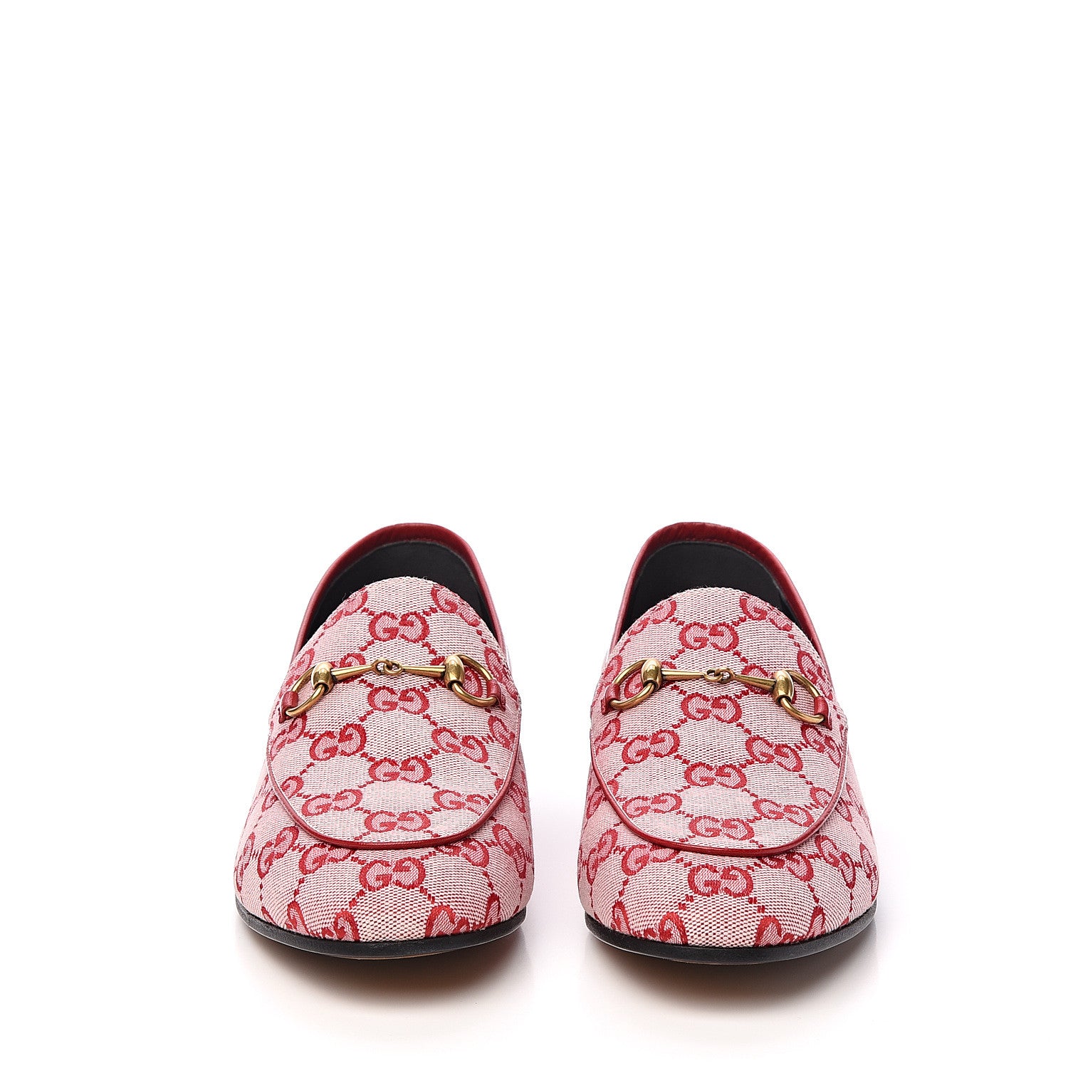 Gucci Canvas GG Monogram Horsebit Womens Jordaan Loafers 39.5 Gardenia Hibiscus Red 3 of 11