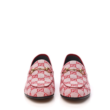 Gucci Canvas GG Monogram Horsebit Womens Jordaan Loafers 39.5 Gardenia Hibiscus Red 3 of 11