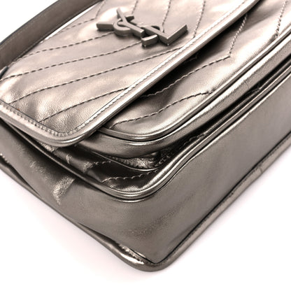 Saint Laurent Crinkled Calfskin Matelasse Monogram Baby Niki Chain Satchel Platinum 10 of 11