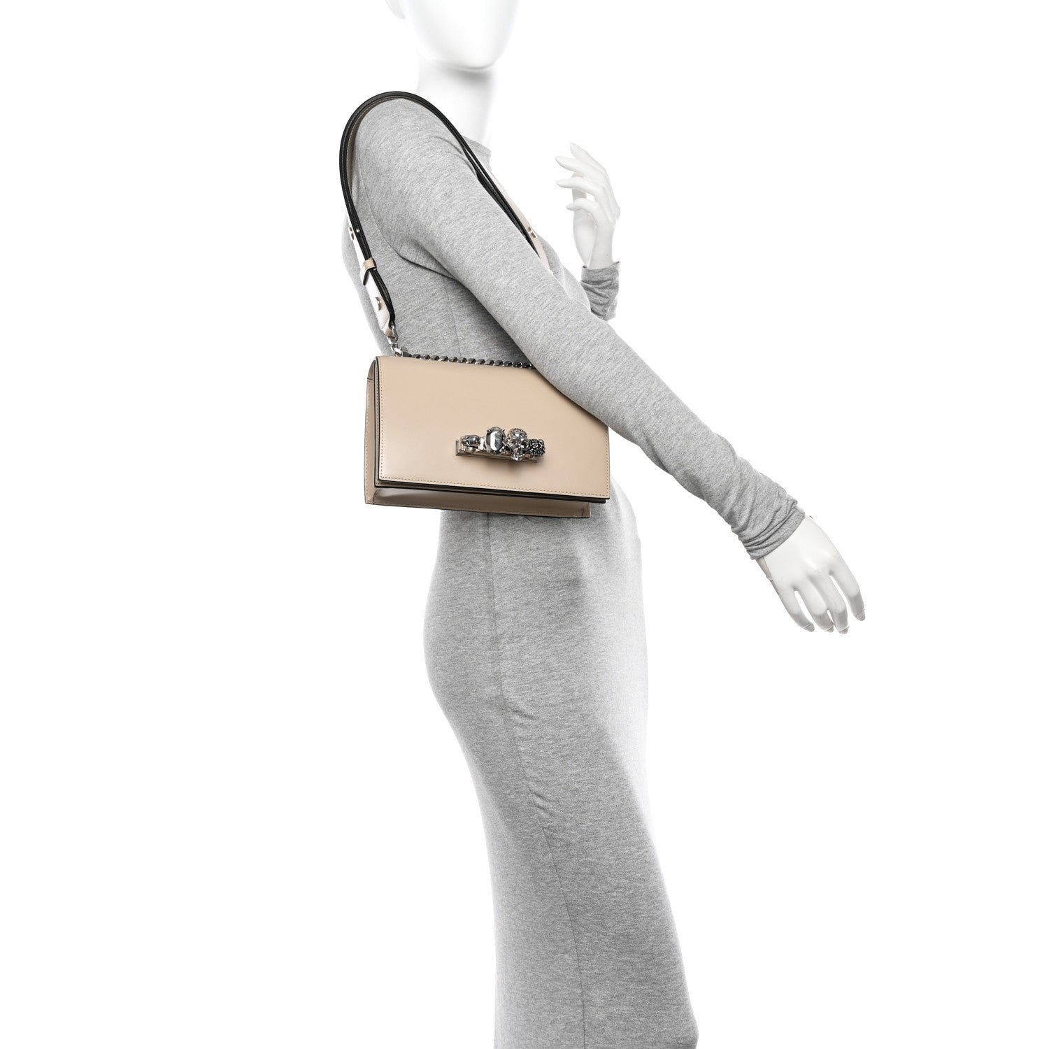 Alexander McQueen Calfskin Knuckle Shoulder Bag Beige 2 of 9