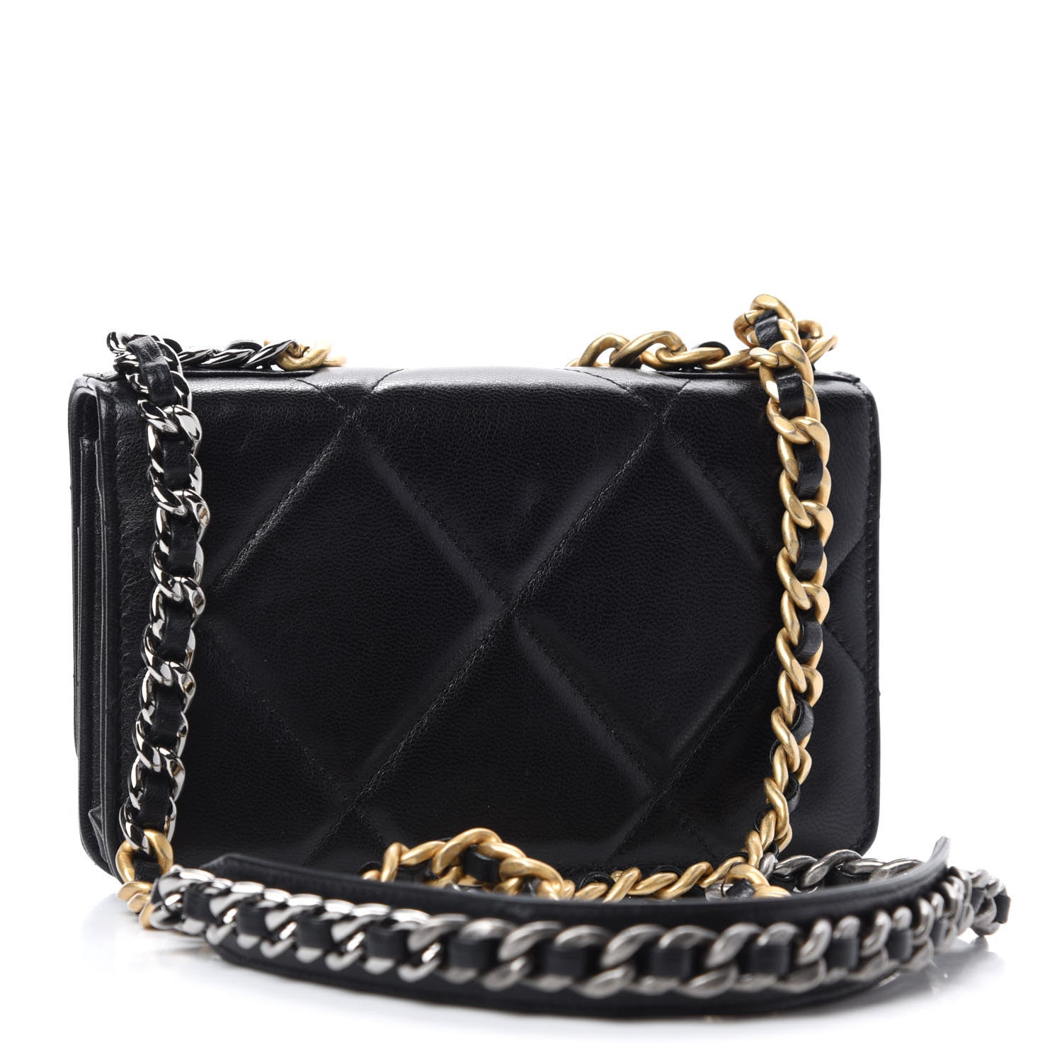 Chanel Goatskin Quilted Chanel 19 Wallet On Chain WOC Black 3 of 14