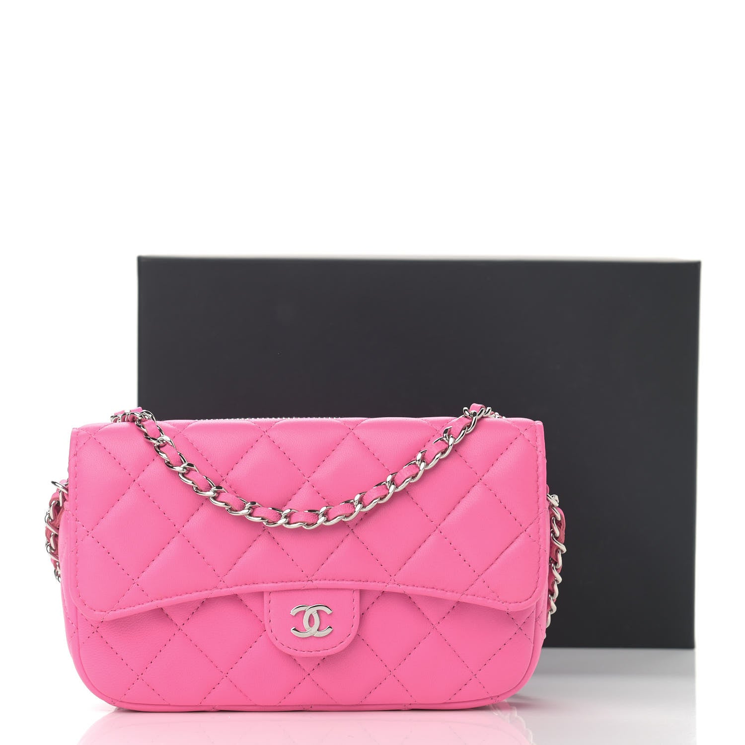 Chanel Lambskin Quilted Flap Phone Holder With Chain Neon Pink 14 of 14