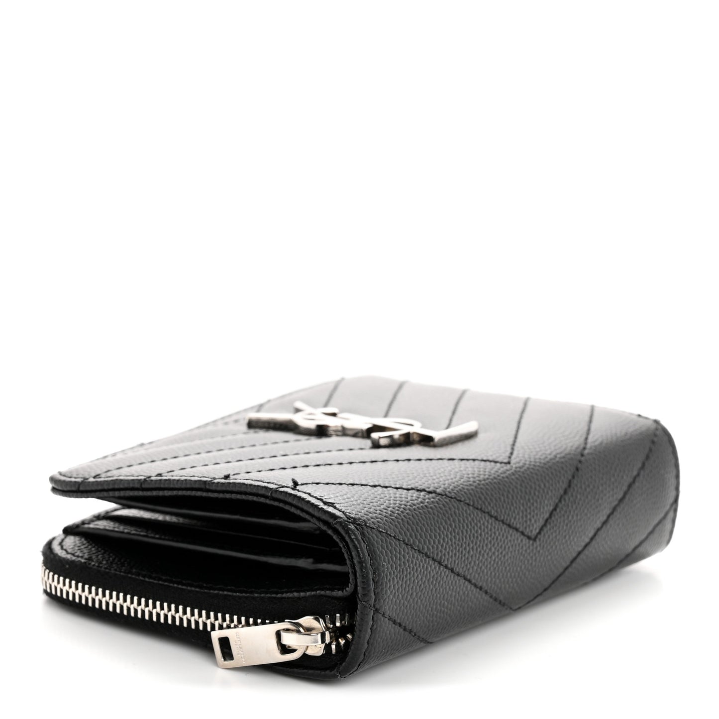 Grain De Poudre Matelasse Chevron Monogram Compact Zip Around Wallet Black
