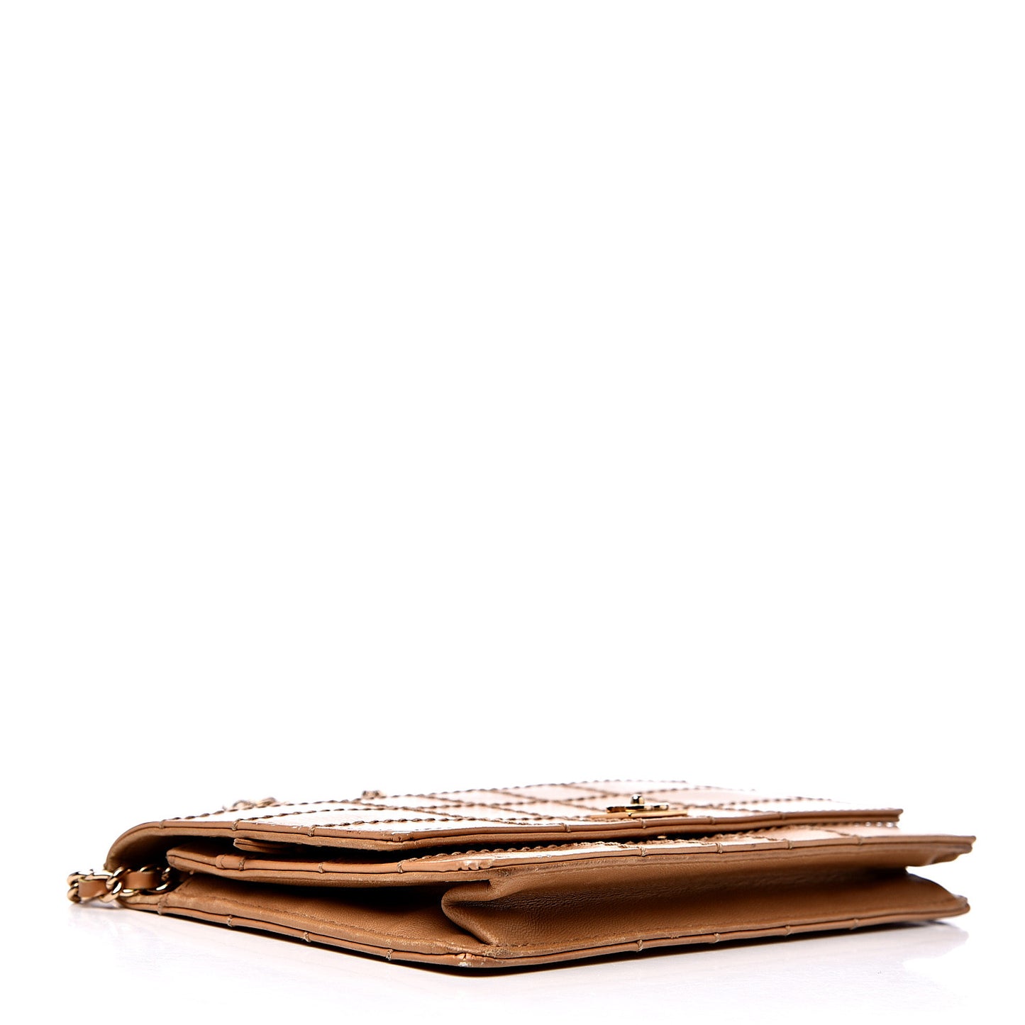 Calfskin Stitched Square Quilted Wallet On Chain WOC Beige