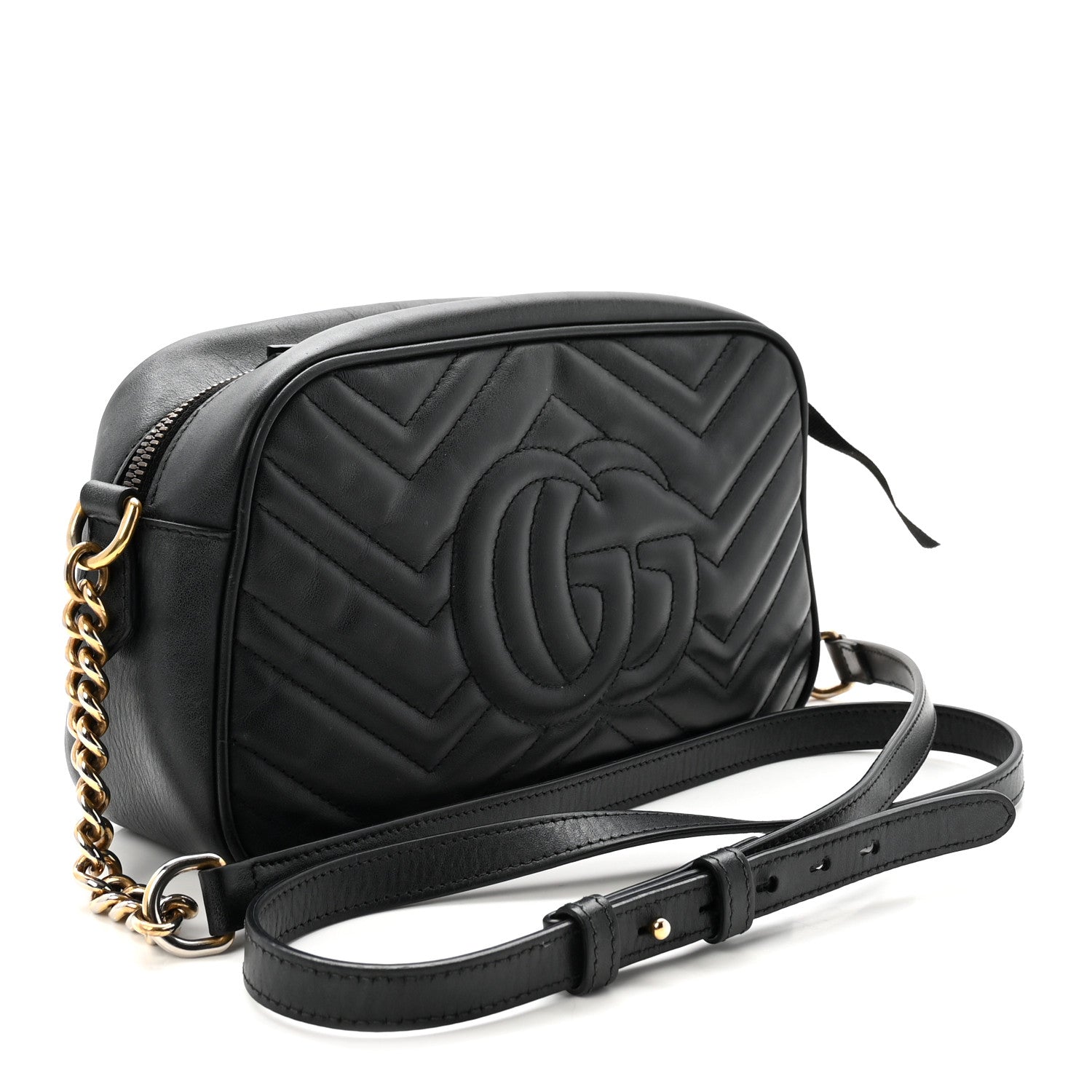 Gucci Calfskin Matelasse Small GG Marmont Chain Shoulder Bag Black 3 of 10