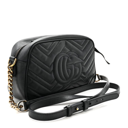 Gucci Calfskin Matelasse Small GG Marmont Chain Shoulder Bag Black 3 of 10