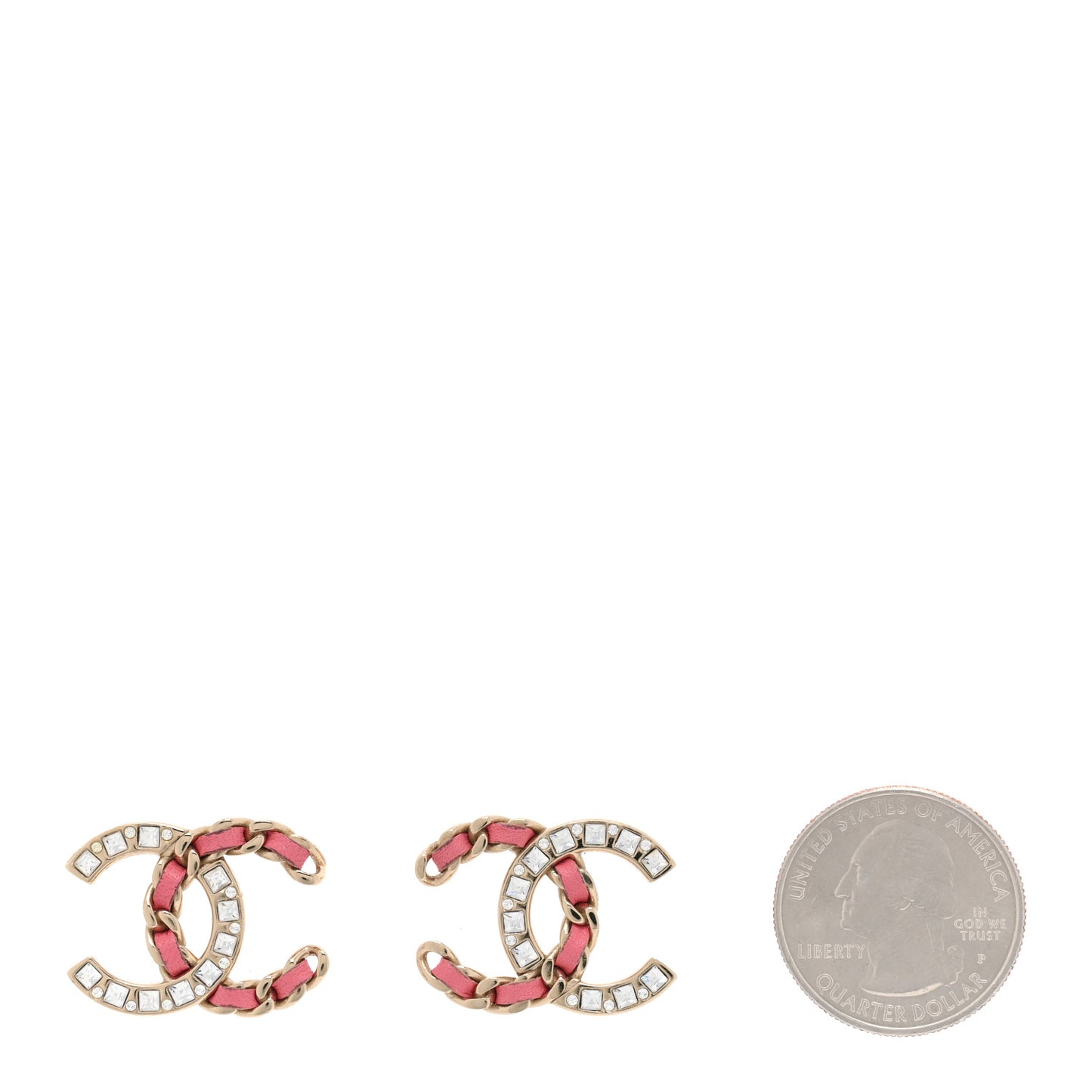 Crystal Baguette Lambskin Large CC Earrings Gold Pink