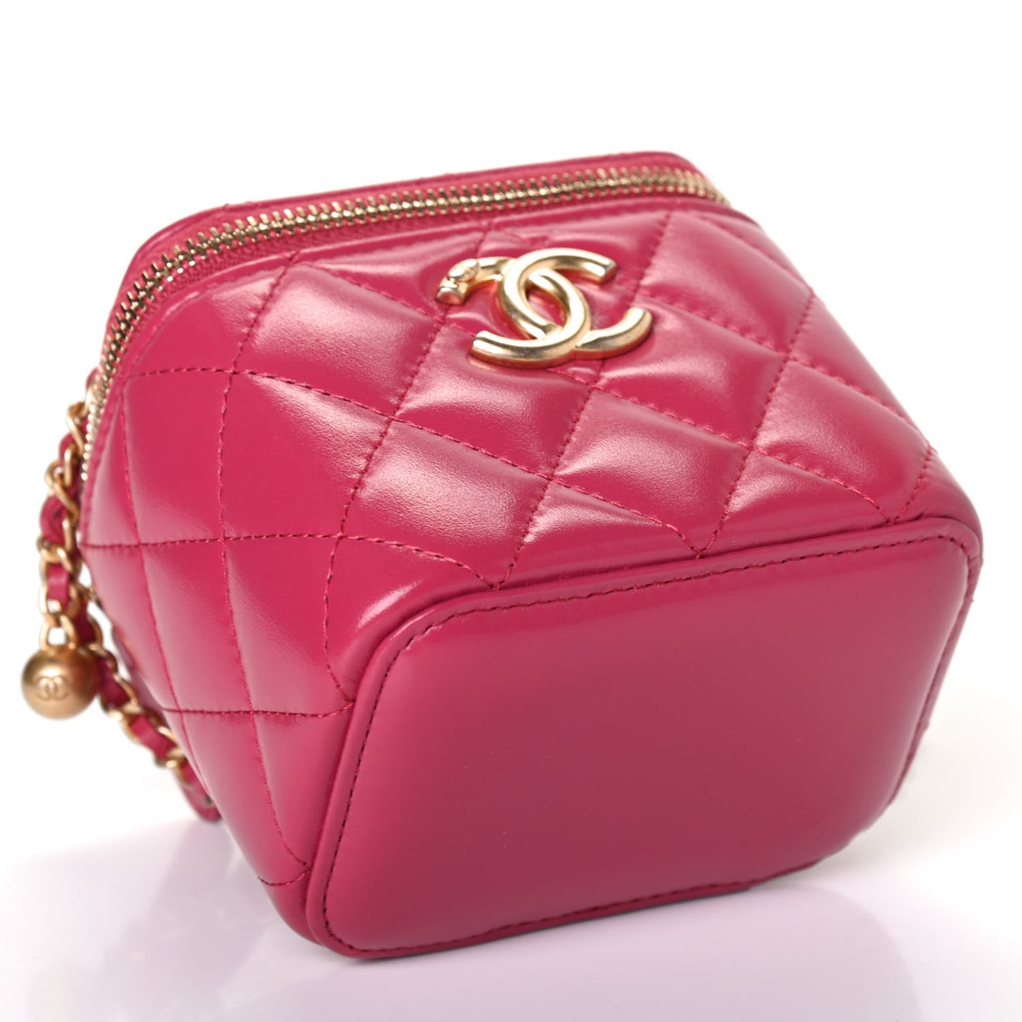 Calfskin Quilted Mini Perfect Fit Vanity Case With Chain Pink