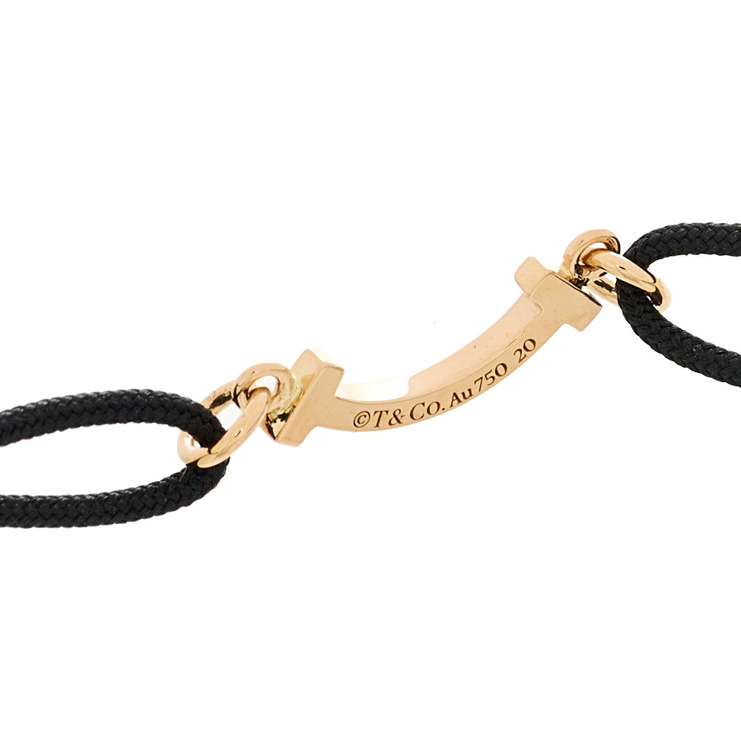 18K Rose Gold Mini T Smile Cord Bracelet Black