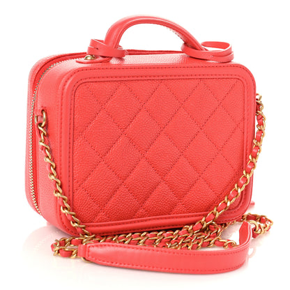 Chanel Caviar Quilted Small CC Filigree Vanity Case Coral 3 of 9