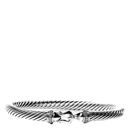 David Yurman Sterling Silver Diamond 5mm Cable Buckle Bracelet 1 of 4