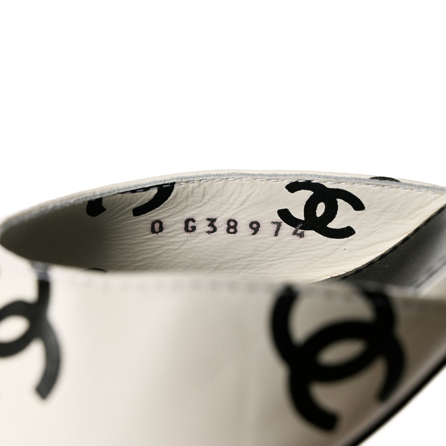 Printed Lambskin CC Sandals 40.5 White Black