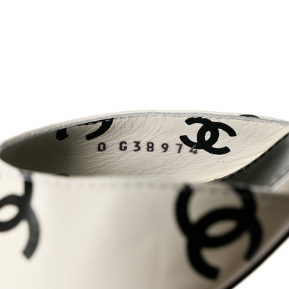 Chanel Printed Lambskin CC Sandals 40.5 White Black 6 of 12