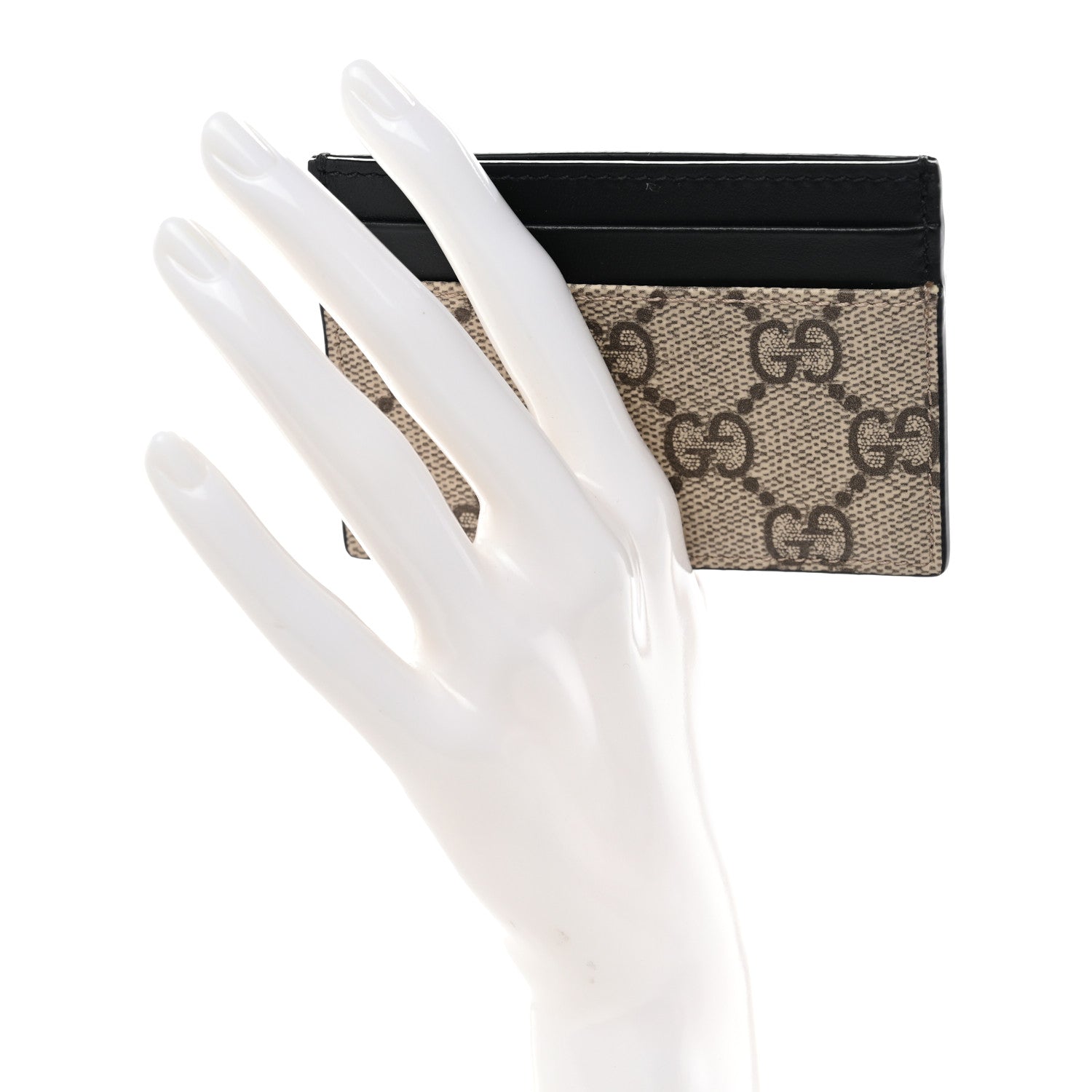 Gucci GG Supreme Monogram Calfskin Card Holder Beige Black 2 of 6