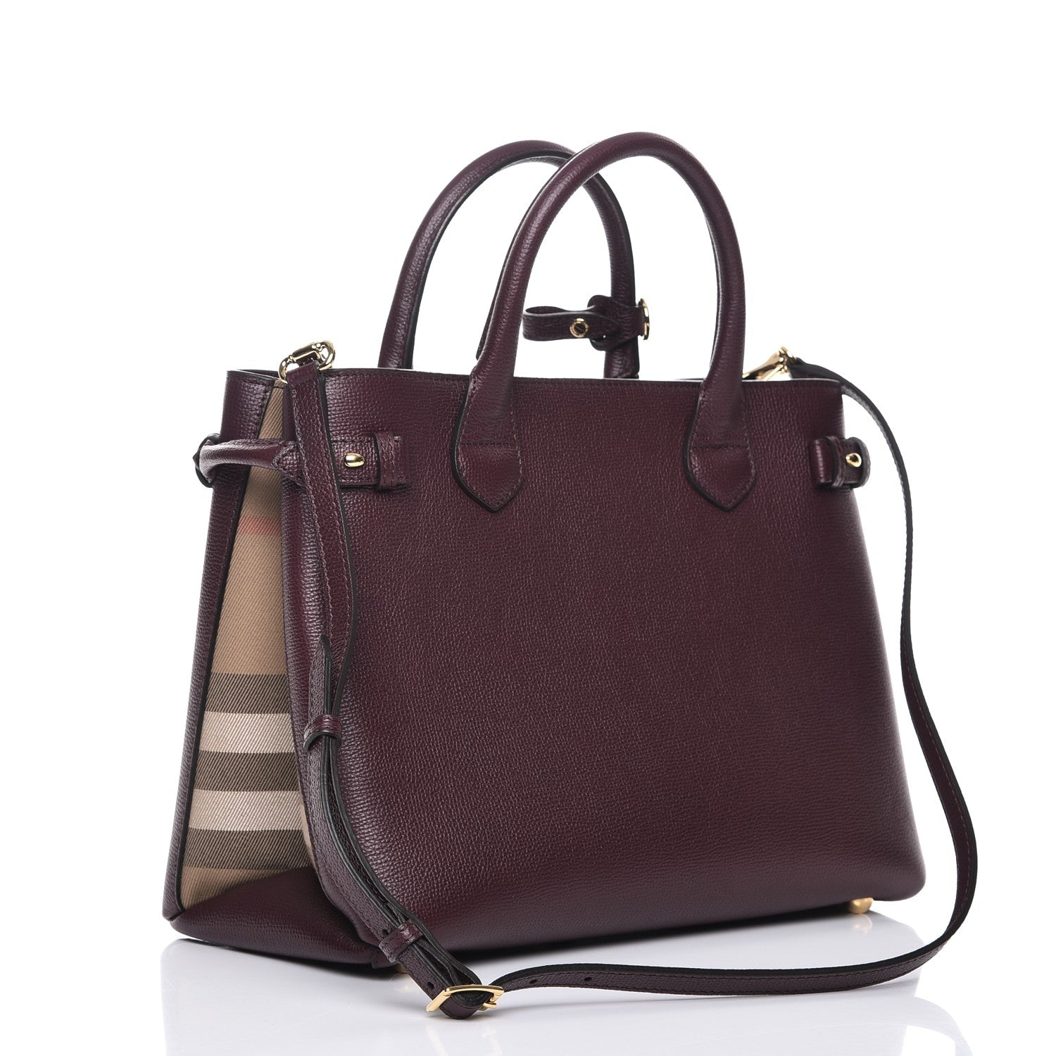 Burberry Grainy Calfskin House Check Medium Banner Tote Mahogany Red 4 of 9