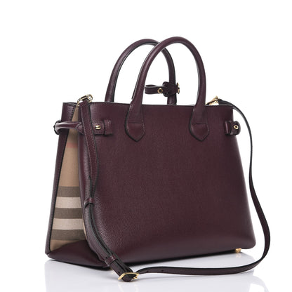 Burberry Grainy Calfskin House Check Medium Banner Tote Mahogany Red 4 of 9
