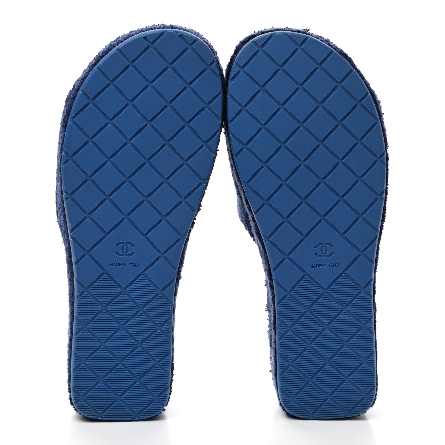 Chanel Terry CC Flat Mules Sandals 38 Dark Navy Blue 5 of 9