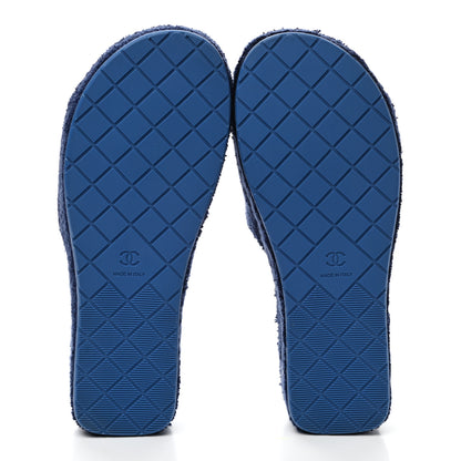 Chanel Terry CC Flat Mules Sandals 38 Dark Navy Blue 5 of 9