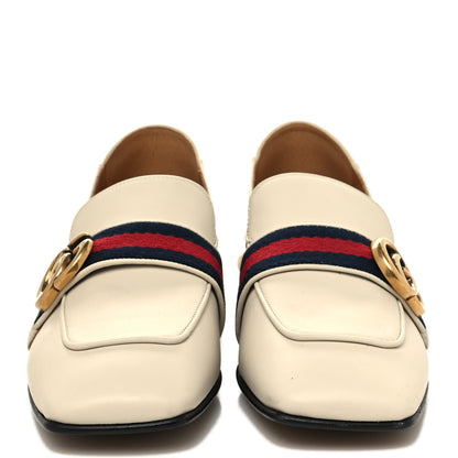 Gucci Betis Glamour Calfskin Web Pearl Embellished Peyton 35mm Loafer Pumps 36.5 Mystic White 2 of 10