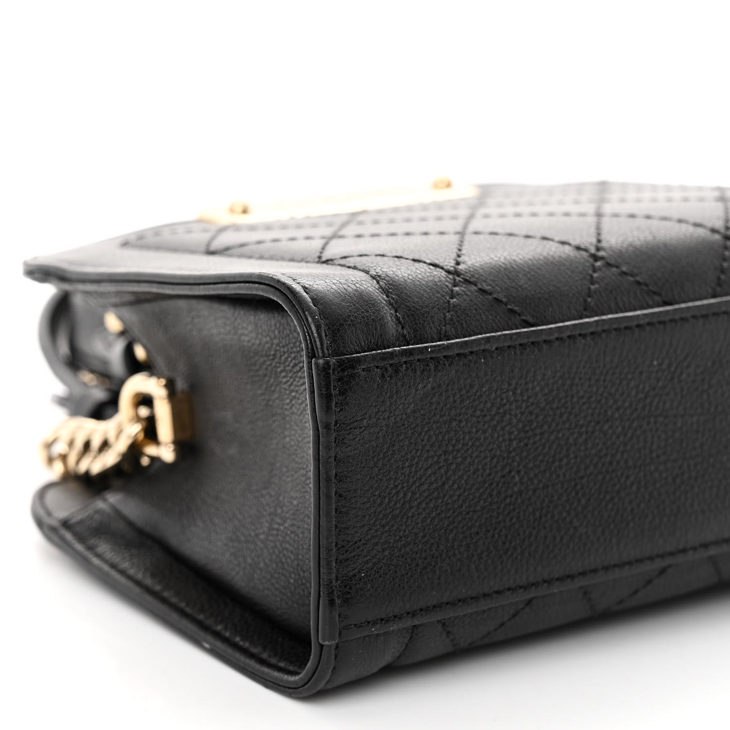 Grained Calfskin Stitched Mini Label Click Shopper Tote Black